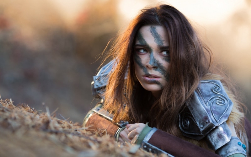 1080P, teenager, fantasy girl, land, looking at camera, The Elder Scrolls V: Skyrim, contemplation, looking away, Aela , cosplay, women, outdoors, adult