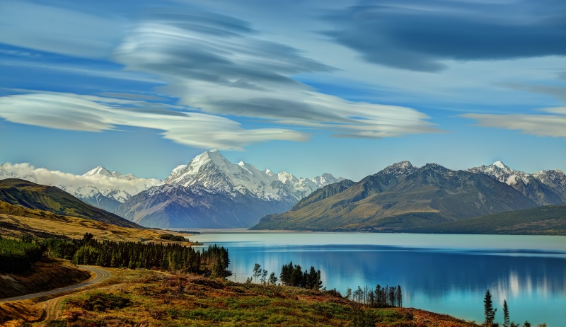 Lake, Road, 5K, Cloud, Southern Alps, Sky, Aoraki/Mount Cook, Aotearoa, Mount Cook, New Zealand, South Island (New Zealand), Mountains, Landscape, Mountain