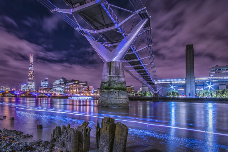 architecture, city, downtown District, connected, building exterior, famous Place, cityscape, illuminated, dusk, bridge, no people, outdoors