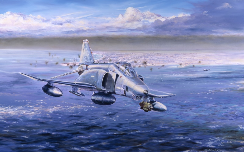 fighter, McDonnell Douglas F-4 Phantom II, F 4, flight, art, 5K, jet, aircraft carrier, Phantom 2