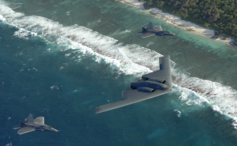 stealth bomber, flying, high angle view, turquoise colored, animals in the wild, transportation, group of animals, B-2, no people, F-22, nature, animal themes
