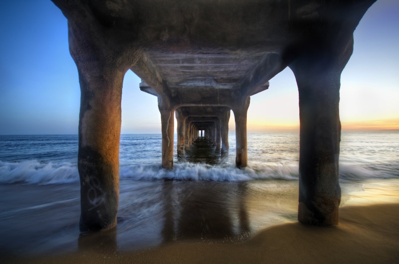 4K, color, waves, Pier, manhattan  beach, vanishing  point, stuck, problem, lonely, pacific, dusk, ocean, customs, digital  imaging, perspective, angle