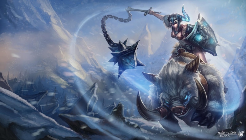 boar, league of legends, video games, snow, weapon, shield, 1080P, games, sejuani