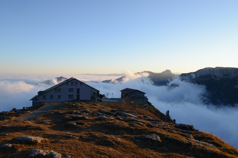 hiking, built structure, architecture, building, snowcapped mountain, copy space, clear sky, tranquility, tranquil scene, mountain peak, outdoors, 5K