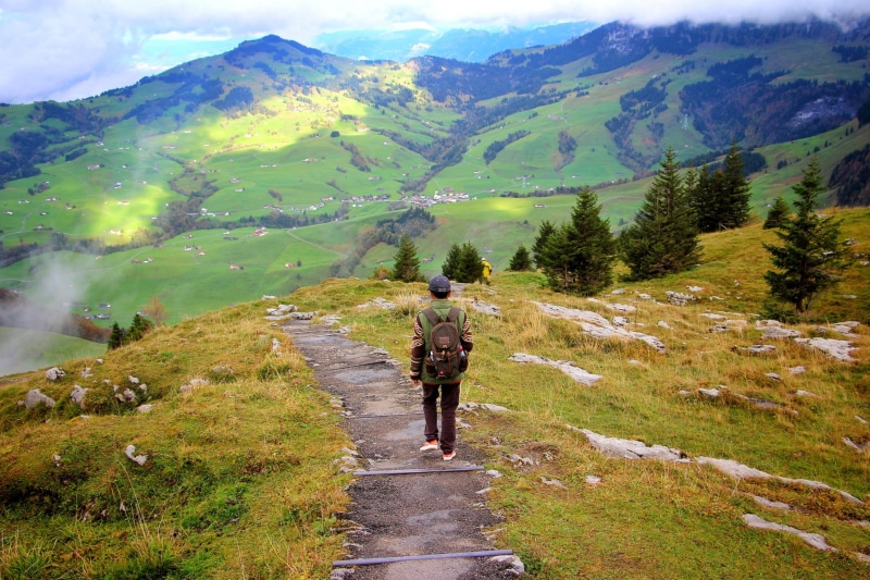 ebenalp, 2K, scenics - nature, People, lifestyles, appenzell, adult, men, switzerland, scenics, walking, Trekking, Mountain, one person, full length, activity
