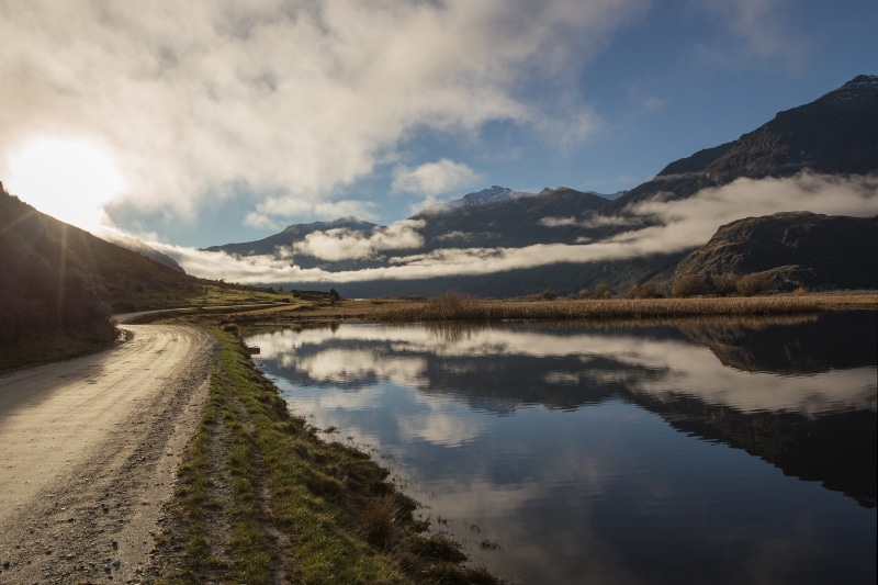 outdoors, landscape, non-urban scene, 5K, lake, environment, beauty in nature, road, tranquil scene, day, reflection lake, rob roy, new zealand, mountain range