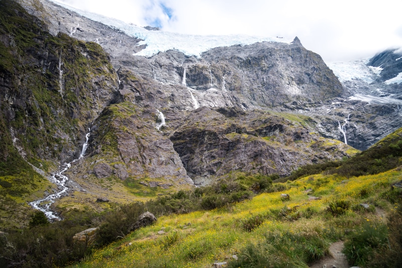 landscape, no people, mountain, 5K, photography, outdoors, waterfalls, new zealand, plant, tranquil scene, cloud - sky, mountain range, rob roy glacier