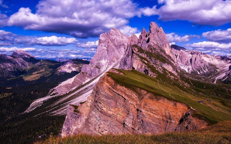 green, blue, cloud - sky, desktop, eroded, peaks, mountains, landscape, italy, val, idyllic, sky, non-urban scene, 4K, day, tranquil scene, tranquility