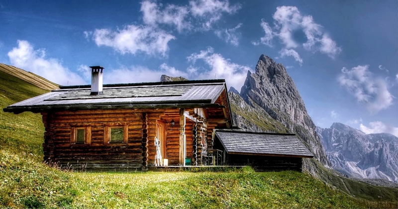 rock, valgardena, meadow, view, built structure, sun, grass, dolomites, mountain, environment, great, rural scene, 2K, mountains, hiking, building exterior
