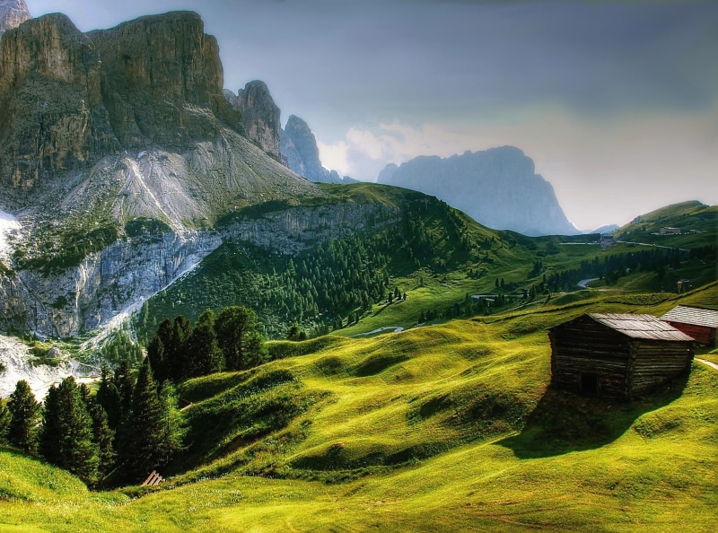 shack, alpine, outlook, hiking, architecture, clouds, nature, trentino, italy, mountain peak, landscape, national park, photo, 1080P, mountain, alpine panorama