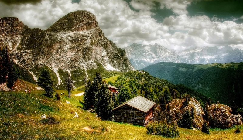 built structure, Dolomites, horse, outlook, passo gardena, vision, national park, nature, valley, growth, land, rock, alm, rubble field, scenics - nature