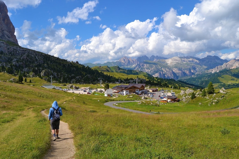 walking, water, real people, beauty in nature, plant, trekking, italy, 1080P, nature, land, sky, one person, south tyrol, landscape, day, outdoors, leisure activity