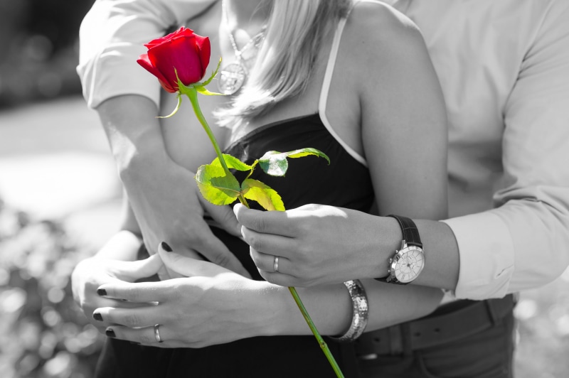 couple, rose - flower, emotion, hugs, beauty in nature, romance, 5 years of happiness, positive emotion, midsection, married couple, lifestyles, adult