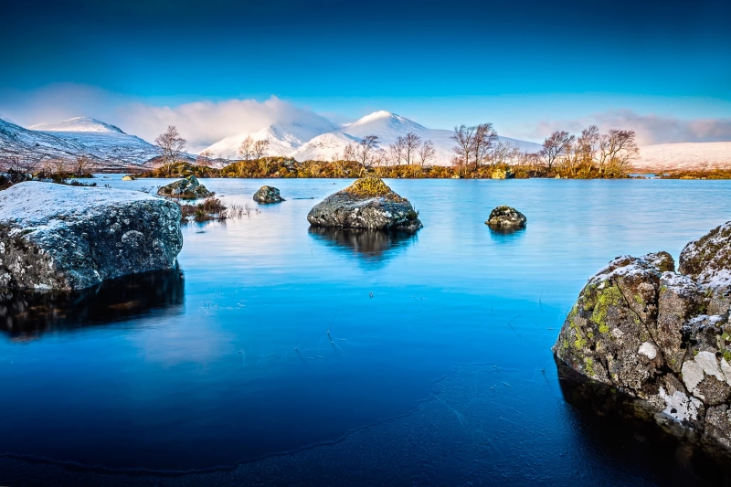 ice, 1080P, The Lochan, lake, mountains, stones