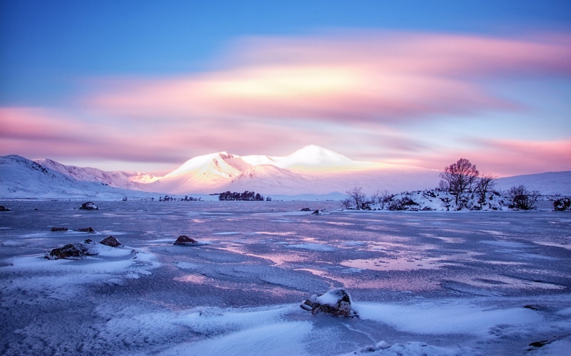 black, sky, widescreen, tranquil scene, achlaise, mount, frozen, winter, landscape, land, no people, nature, water, mountain range, cloud - sky, non-urban scene