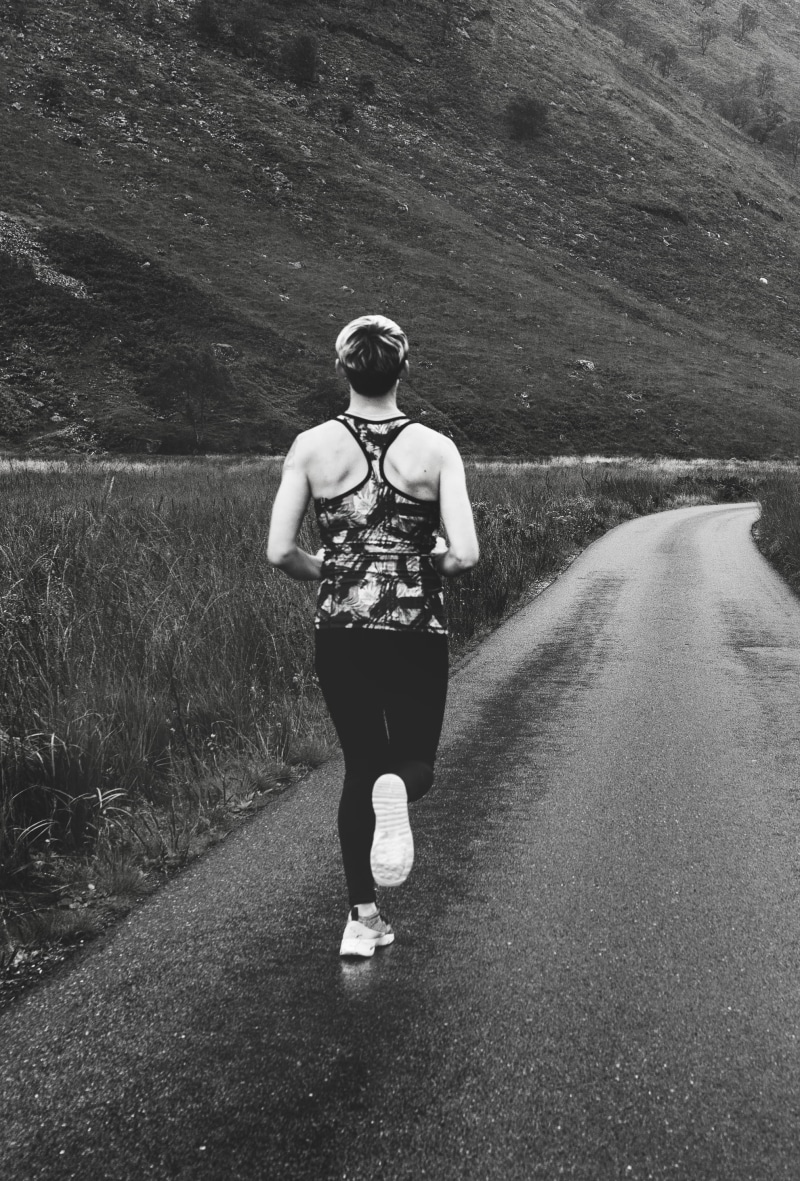 fitness, grayscale, full length, real people, casual clothing, road, black-and-white, young adult, standing, lifestyles, nature, Glen Etive, 2K, leisure activity