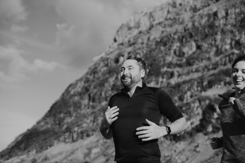 park, rock - object, healthy, adult, mouth open, leisure activity, fun, portrait, ballachulish, endurance, rock, day, natural, black-and-white, leisure