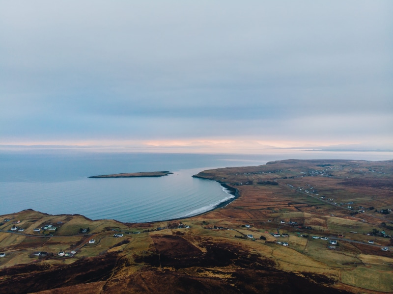 mountains, transportation, landscape, scenics - nature, horizon, united kingdom, 2K, highlands, nature, quiraing, no people, sea, tranquility, drone, non-urban scene