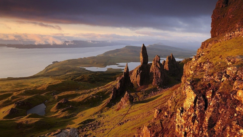 clouds, 1080P, skye, water, isle, mountain, nature and landscapes