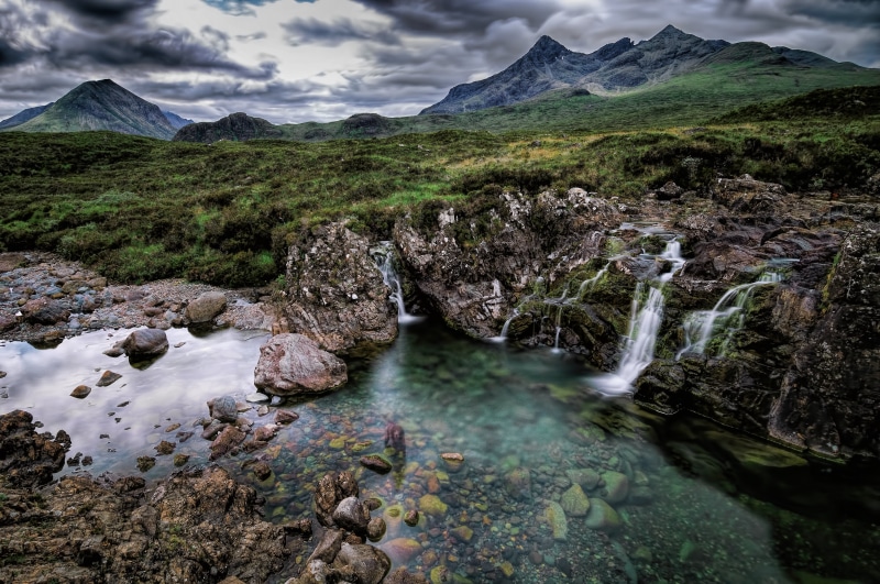 Cuillin, mountains, landscape photography, outdoors, nimbus, summer, waterfall, iceland, rock - Object, daytimne, clouds, Mor, Sligachan, Skye, 4K, landscape