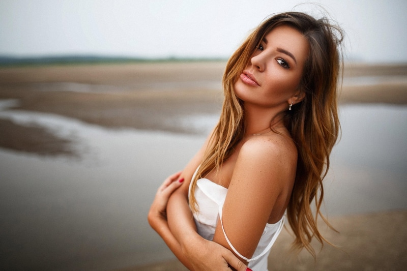 beautiful woman, young women, Artem Savinkov, beach, women, brunette, beautiful people, hairstyle, hair, brown hair, portrait, one person, long hair, Katrin Verdi