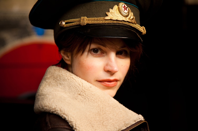portrait, model, scarf, one person, young women, headshot, uniform, cap, looking at camera, 4K, Katrine De Candole, face, beautiful people, hairstyle