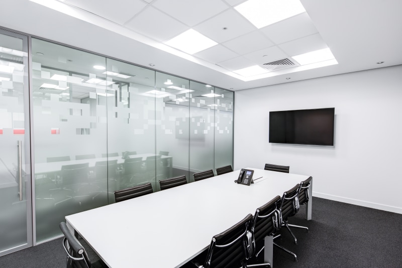 indoors, furniture, professional, chair, business, flat, white color, wall, office, board, empty, television set, black, work, building, mounted, technology