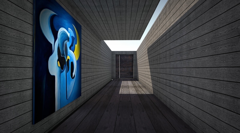 close up, wood, painting, wall - building feature, built structure, black, flooring, gallery, blue, illuminated, wooden boards, 2K, texture, wall, absence