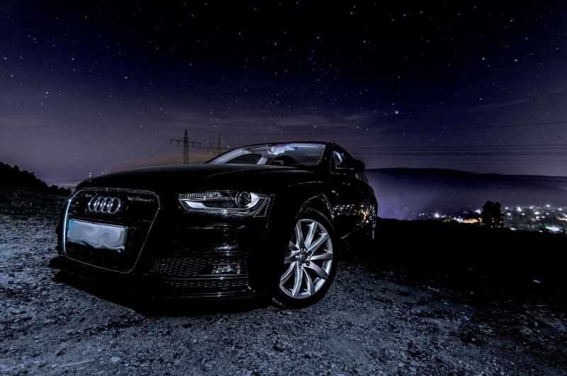 motor vehicle, infinity, dark, transportation, black, scenics - nature, a4, star field, avant, park, audi, turned off, combi, car, illuminated, star, pkw