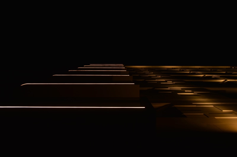 copy space, black color, contour, piano, abstract, dark, 5K, studio shot, piano key, musical instrument, selective focus, absence, in a row, illuminated