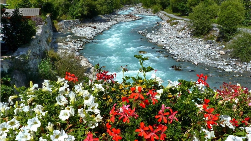 town, le puy, puy st. vincent, 1080P, blue river, countryside, village, river, france, flowery