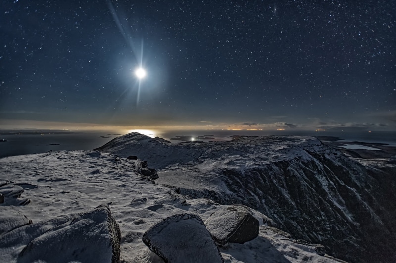 stars, Scotland, the moon, Ben More Coigach, Northwest Highlands, The North-West highlands of Scotland, the sky, mountain, starry night, 1080P
