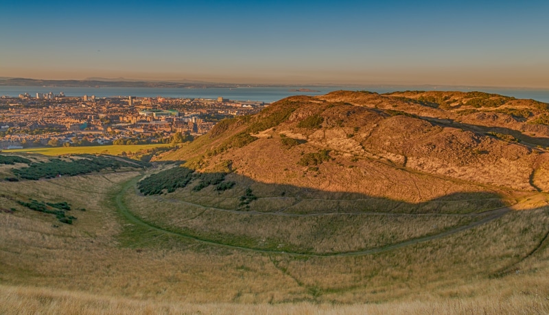 architecture, edinburgh, sunset, arthurs seat, sky, view of edinburgh, land, tranquility, hdr, tranquil scene, no people, north sea, firth of forth, cityscape