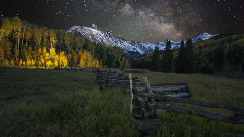 mountain range, grass, usa, snowcapped mountain, night sky, north america, scenics - nature, tree, nature, star - space, beauty in nature, milky way, wilderness