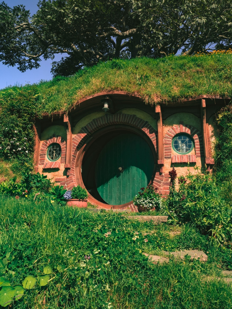 hobbiton, plant, outdoors, built structure, new zealand, jar, old, housing, green color, arbour, land, architecture, tree, growth, grass, porch, 4K, building exterior