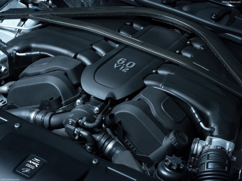 Rapide, car, vehicle part, no people, motor vehicle, industry, technology, complexity, indoors, black, wheel, bay, engines, equipment, metal, Aston Martin