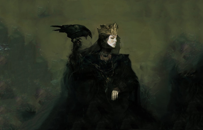 concept, animals, queen, huntsman, BIRDS, art, crowns, concept art, evil queen, evil, 720P, snow, hd, white, snow white and the huntsman, artwork