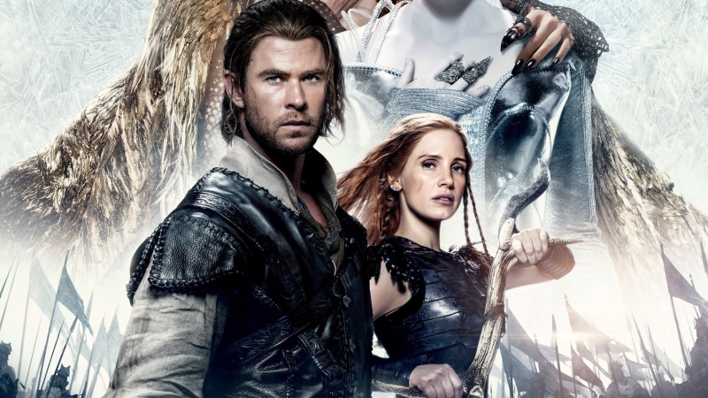 2K, movie, Chastain, poster, Hemsworth, Winter, Chris, Jessica, War, Huntsman, s