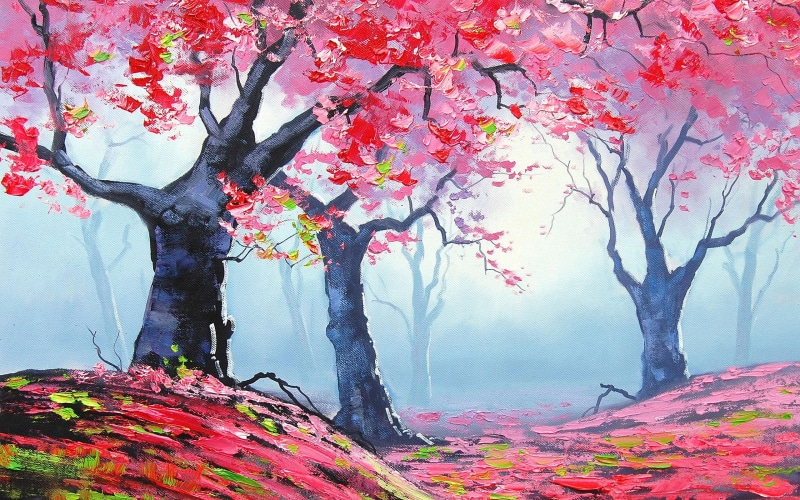 spring, 2K, nature, trees, drawing
