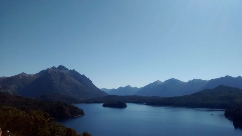 day, idyllic, non-urban scene, copy space, waterfront, 2K, sky, outdoors, landscape, scenics - nature, tranquility, blue, mountain, mountain range, bariloche