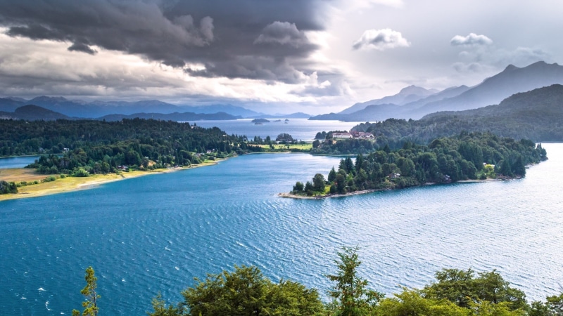 1080P, nature landscape mountain hill water clouds argentina lake trees house island forest bariloche