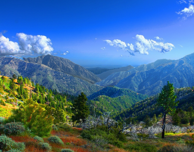 autumn, outdoors, scenics, san gabriel mountains, pacific crest trail, green, san gabriel wilderness, hill, mountain Peak, hiking, forest, photo, blue  california