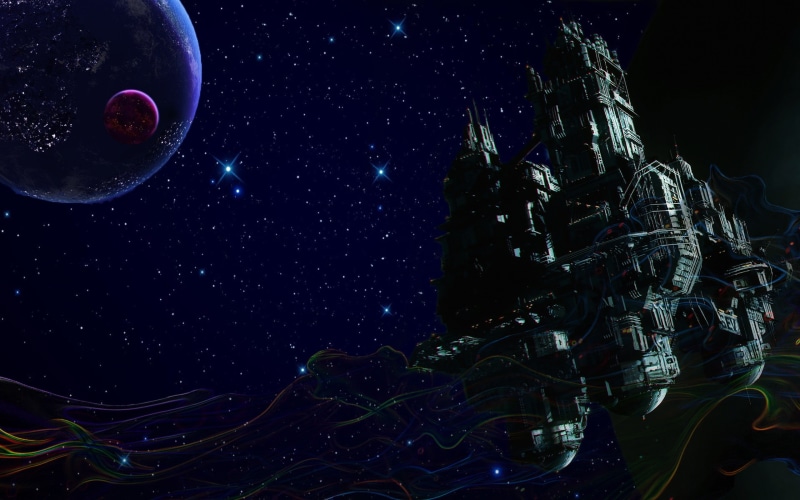 2K, smoke, space, spaceship, stars, trippy