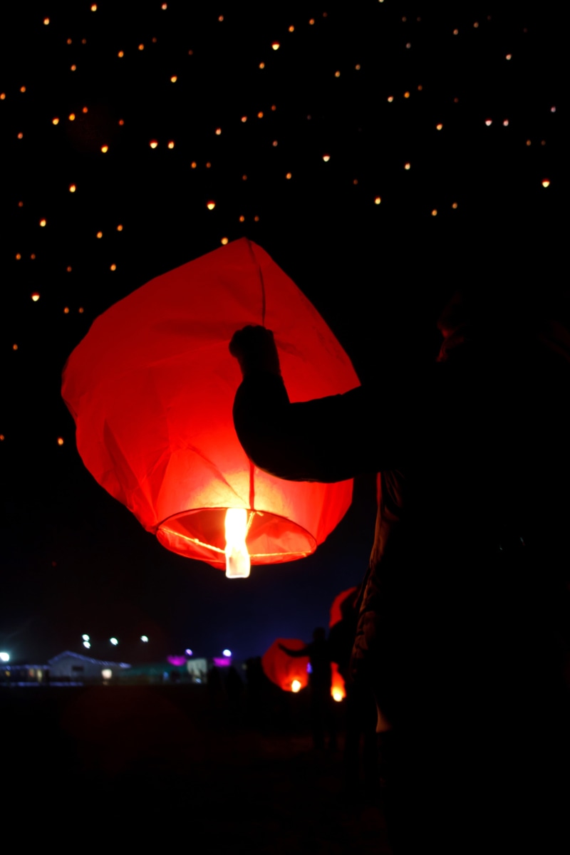 dark, traditional, unrecognizable person, glowing, man, paper, nature, 4K, fly, lifestyles, sky, year, light, traditional festival, orange, hope, celebration