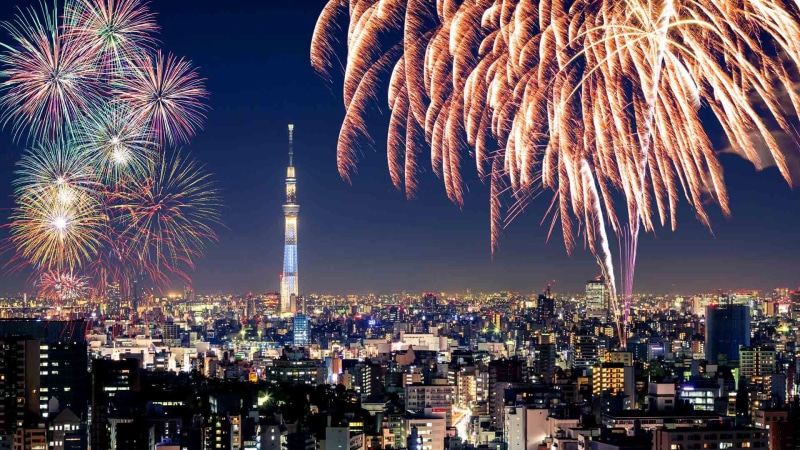 Japan, night, fireworks festival, 1080P, Tokyo, lights, the Sumida river, salute