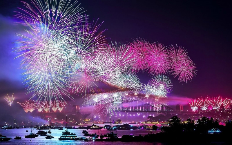 new years eve, display, illuminated, motion, fireworks, no people, architecture, glowing, firework display, long exposure, celebration, night, 1080P, city