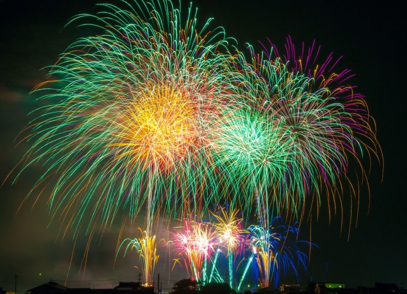 photo, yellow, green, holiday, firework - Man Made Object, purple, japan, nighttime, arts culture and entertainment, long exposure, firework, glowing, fire - Natural Phenomenon