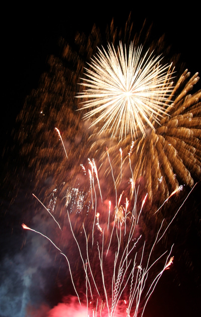 low angle view, fourth of July, light, multi colored, according to, firework, party - Social Event, smoke - physical structure, exploding, tracer, sparks