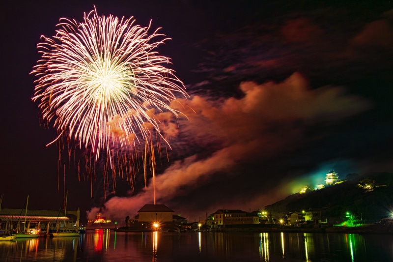 reflection, new years eve, night, celebration, Hirado, party, built structure, city, fire - Natural Phenomenon, party - Social Event, nature, 4K, light