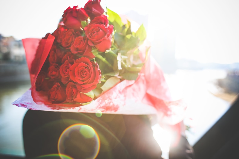man, saint valentine, life events, outdoors, vulnerability, fragility, gift, bouquet, rose, freshness, wedding ceremony, roses, sunny, valentines day, love